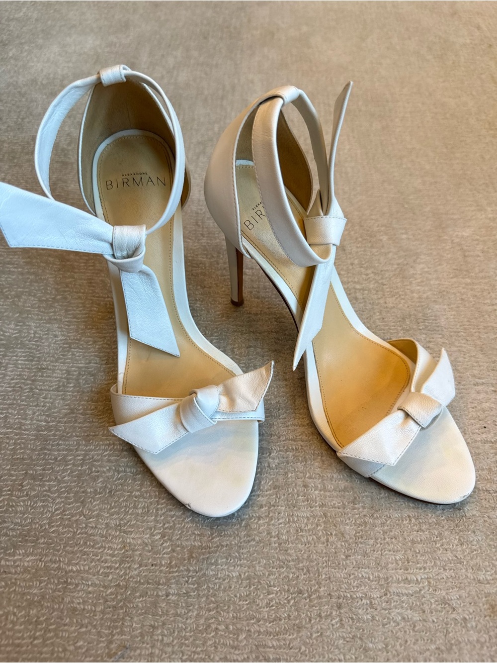 Alexandre Birman Ivory Bow Ankle-Tie Stiletto Sandals
